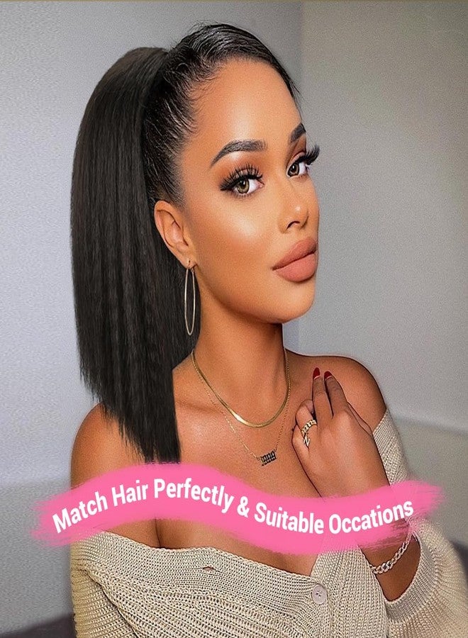 MODSIGHT Yaki Straight Ponytail Extension for Black Women, 14 Inch Black Brown Fluffy Thick Synthetic Yaki Ponytails, Drawstring Yaki Ponytail for Black Women Girls (Black Brown 2) - Image 3